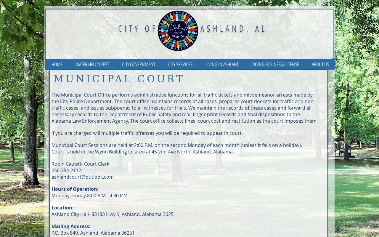 Ashland warrant records source for Ashland Municipal Court at the Wynn Building