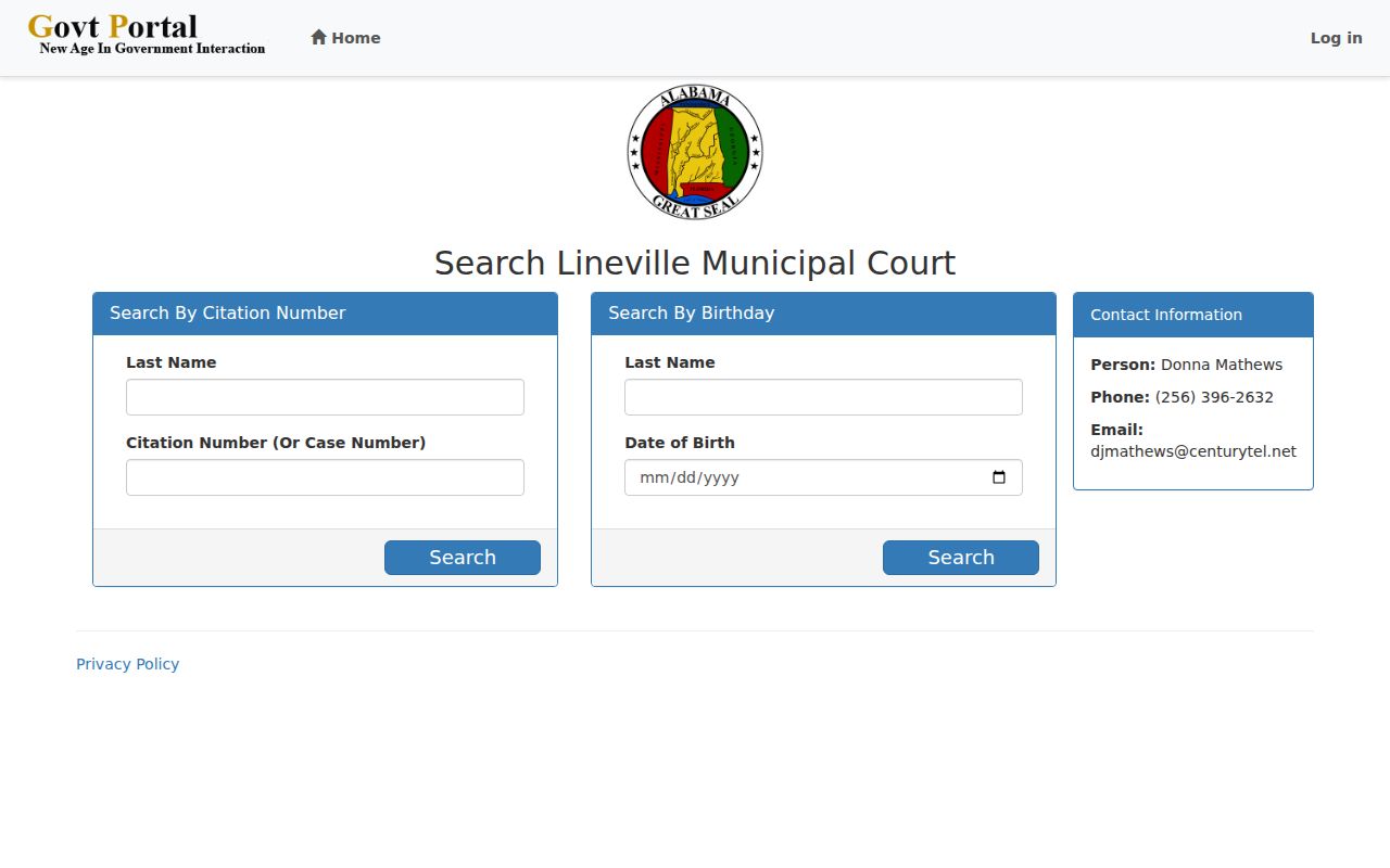 Clay County municipal warrant citation-number and birthday search for Lineville