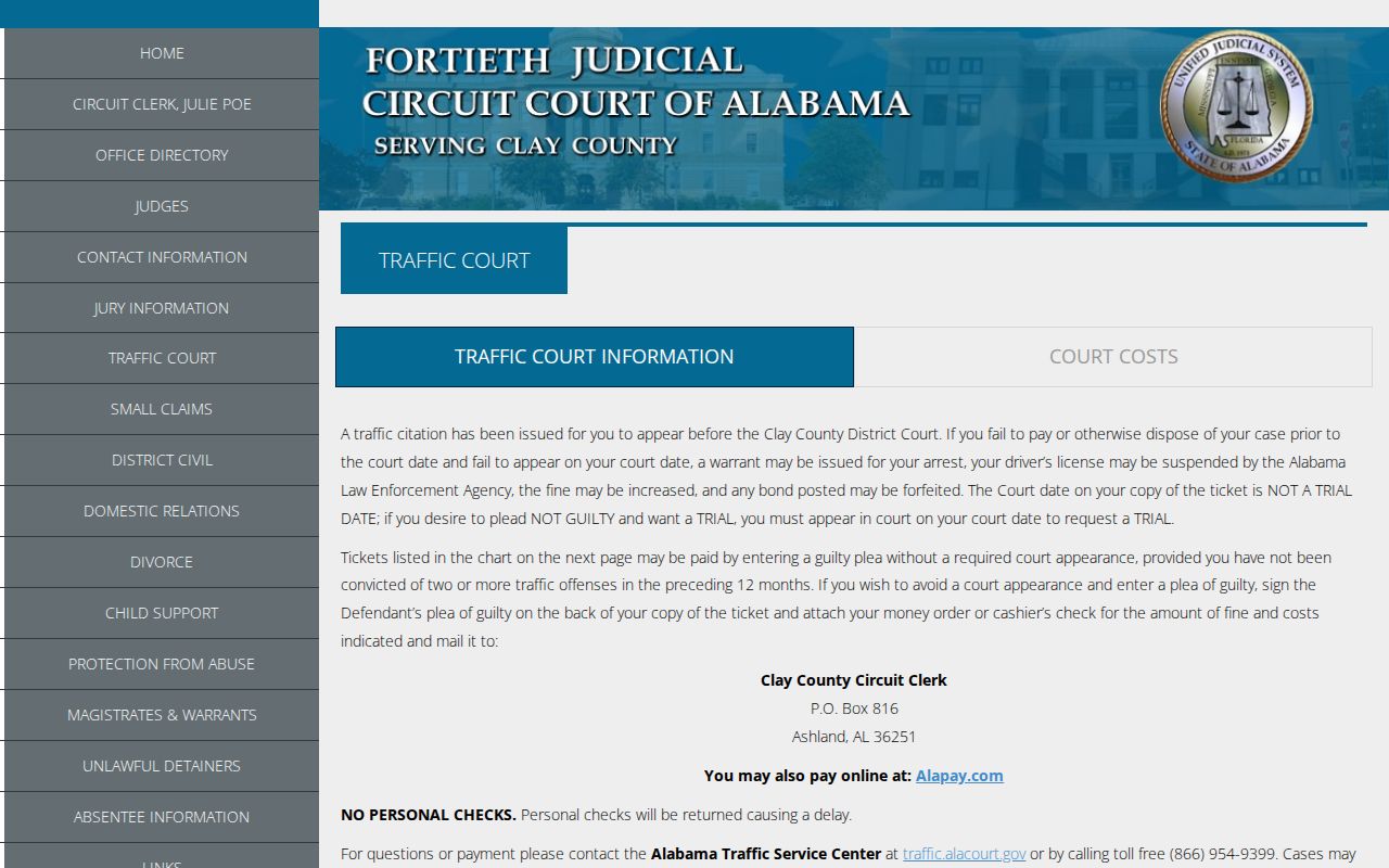 Clay County traffic warrant court warning and payment instructions