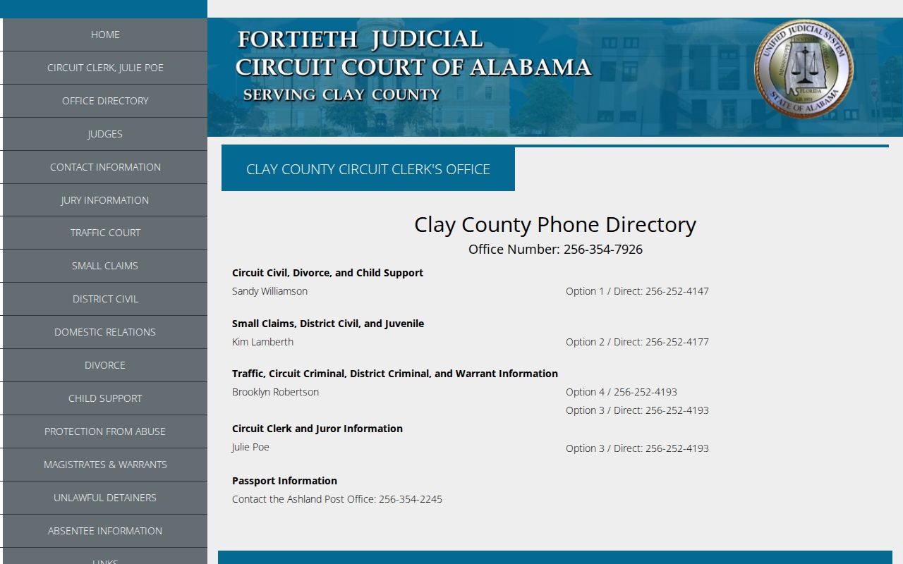 Clay County warrant records office directory for criminal traffic and warrant information